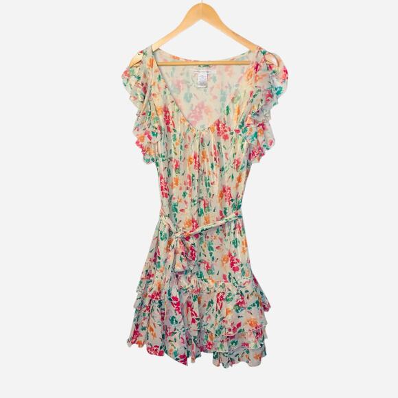 LUPE Diane Von Furstenburg Rainbow Garden Shimmer Flutter Tiered Mini dress - Picture 2 of 15